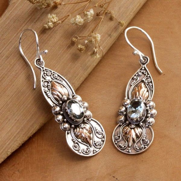 Alternate image for 18k Gold-Accented Dangle Earrings with Blue Topaz Jewels Flaming Loyalty
