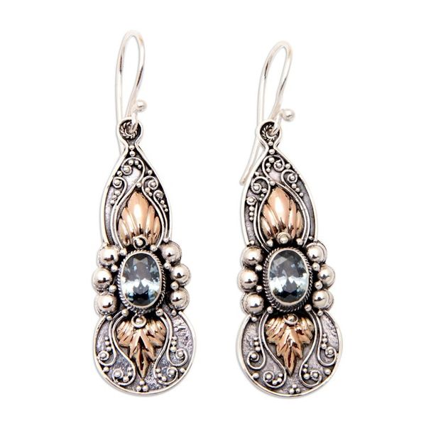Alternate image for 18k Gold-Accented Dangle Earrings with Blue Topaz Jewels Flaming Loyalty