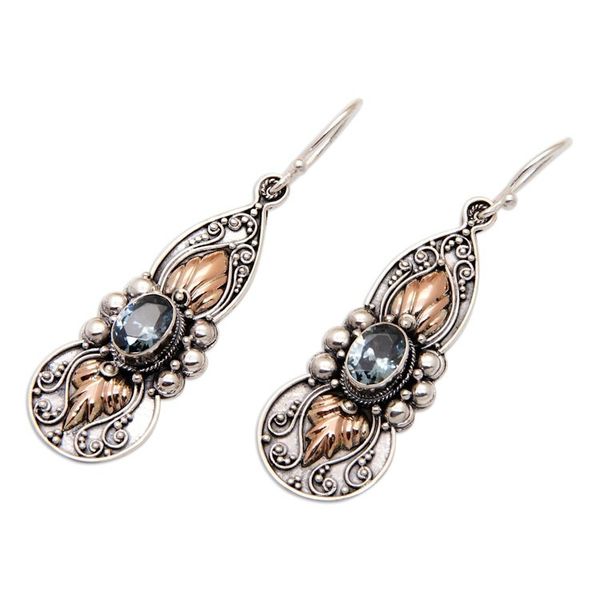 Alternate image for 18k Gold-Accented Dangle Earrings with Blue Topaz Jewels Flaming Loyalty