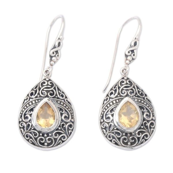Alternate image for Traditional One-Carat Faceted Citrine Dangle Earrings Regal Paradise in Yellow
