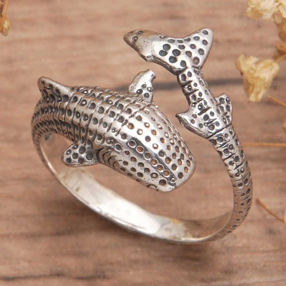 Megalodon-Shaped Sterling Silver Wrap Ring from Bali 'The Warrior of the Depths'