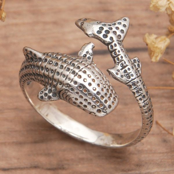 Alternate image for Megalodon-Shaped Sterling Silver Wrap Ring from Bali The Warrior of the Depths