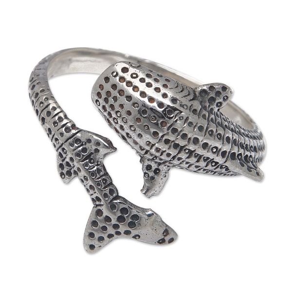 Alternate image for Megalodon-Shaped Sterling Silver Wrap Ring from Bali The Warrior of the Depths