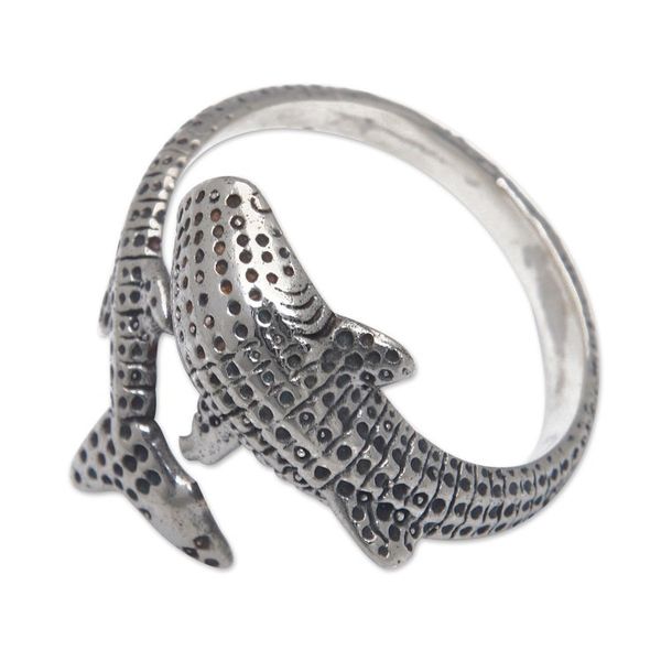 Alternate image for Megalodon-Shaped Sterling Silver Wrap Ring from Bali The Warrior of the Depths