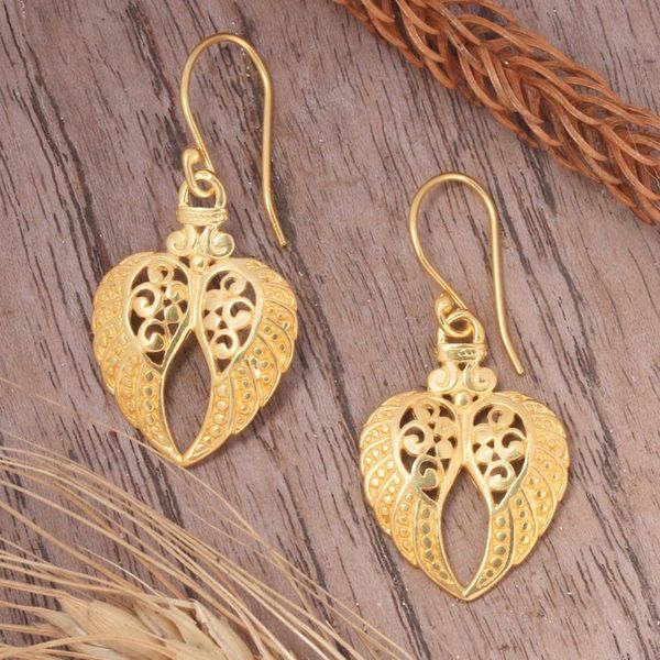 Alternate image for Traditional Angel-Themed 22k Gold-Plated Dangle Earrings Angelic Flight