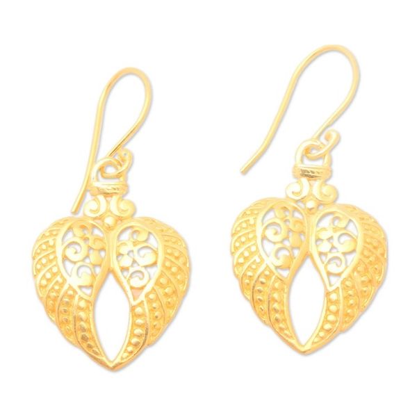 Alternate image for Traditional Angel-Themed 22k Gold-Plated Dangle Earrings Angelic Flight
