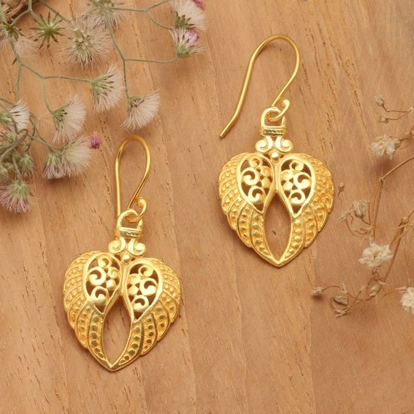 Alternate image for Traditional Angel-Themed 22k Gold-Plated Dangle Earrings Angelic Flight