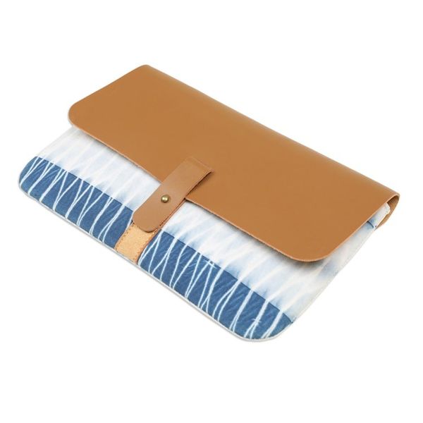 Alternate image for Blue Faux Leather and Cotton Clutch with Button Closure The Lake