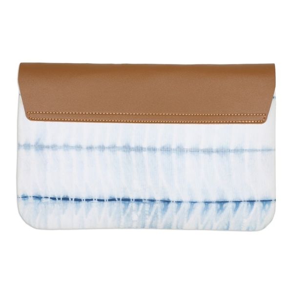 Alternate image for Blue Faux Leather and Cotton Clutch with Button Closure The Lake