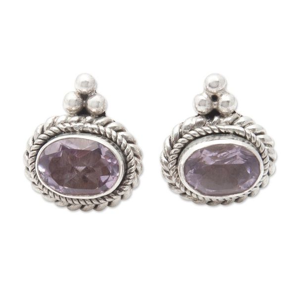 Alternate image for Beaded and Braided Sterling Silver Amethyst Button Earrings Dames Wisdom