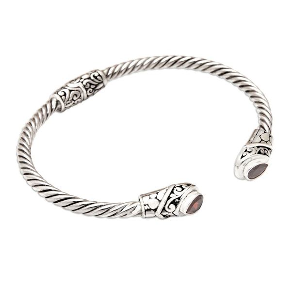 Alternate image for Balinese Sterling Silver Cuff Bracelet with Garnet Gems Perseverance Fates
