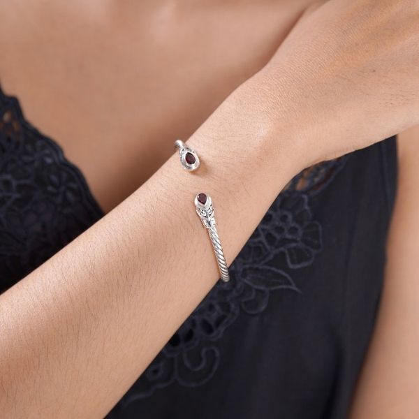 Alternate image for Balinese Sterling Silver Cuff Bracelet with Garnet Gems Perseverance Fates