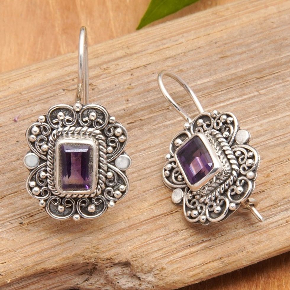 Classic Sterling Silver Drop Earrings with Amethyst Jewels 'Palace of the Sage'
