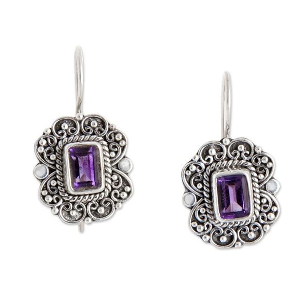 Alternate image for Classic Sterling Silver Drop Earrings with Amethyst Jewels Palace of the Sage