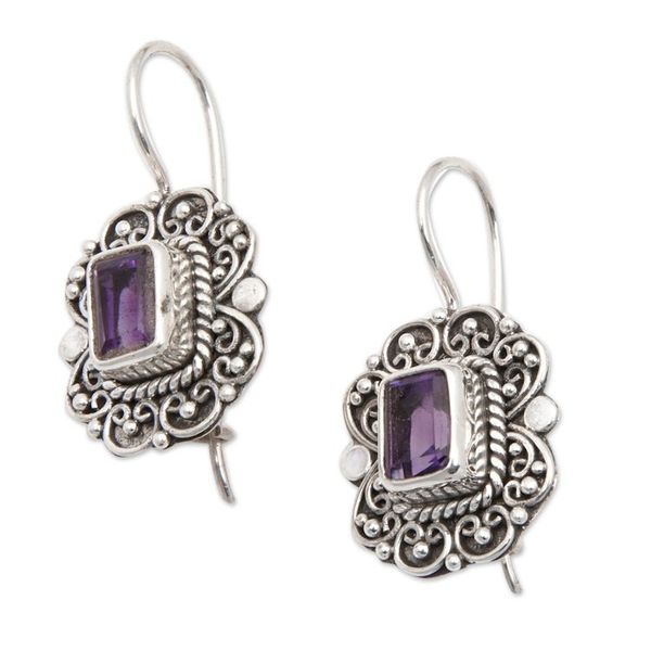 Alternate image for Classic Sterling Silver Drop Earrings with Amethyst Jewels Palace of the Sage