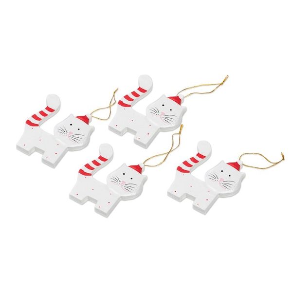 Alternate image for Set of 4 Hand-Painted Albesia Wood Cat Ornaments Merry Felines