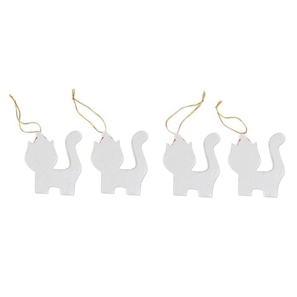 Alternate image for Set of 4 Hand-Painted Albesia Wood Cat Ornaments Merry Felines
