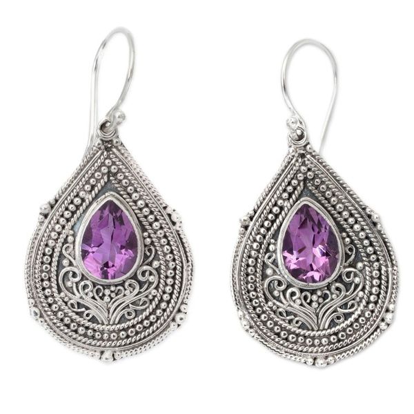 Alternate image for Teardrop Sterling Silver Dangle Earrings with Amethyst Gems Princess Palace in Purple