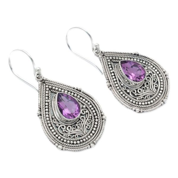 Alternate image for Teardrop Sterling Silver Dangle Earrings with Amethyst Gems Princess Palace in Purple