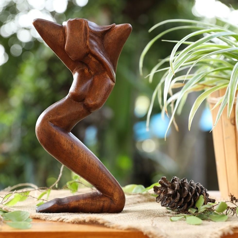 Hand-Carved Suar Wood Sculpture of a Dancing Woman 'Show My Beauty'