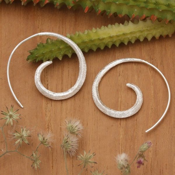 Alternate image for Brushed-Satin Spiral Sterling Silver Half-Hoop Earrings Whirlpool Light