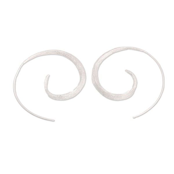 Alternate image for Brushed-Satin Spiral Sterling Silver Half-Hoop Earrings Whirlpool Light