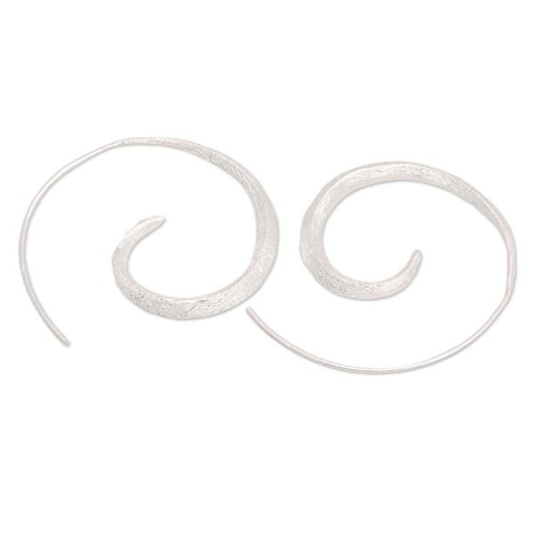 Alternate image for Brushed-Satin Spiral Sterling Silver Half-Hoop Earrings Whirlpool Light