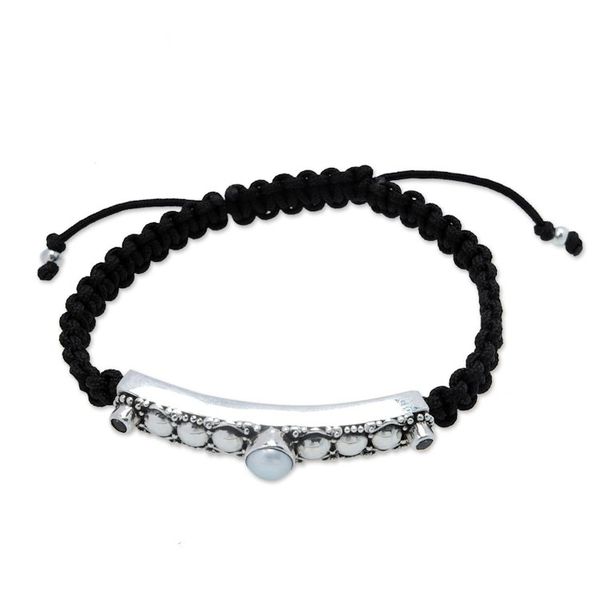 Alternate image for Cultured Pearl Blue Topaz Silver Macrame Pendant Bracelet Delightful Sparkle