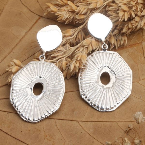 Alternate image for Modern Textured Sterling Silver Dangle Earrings from Bali Contemporary Fashion