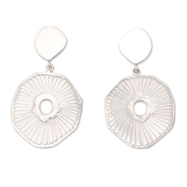 Alternate image for Modern Textured Sterling Silver Dangle Earrings from Bali Contemporary Fashion