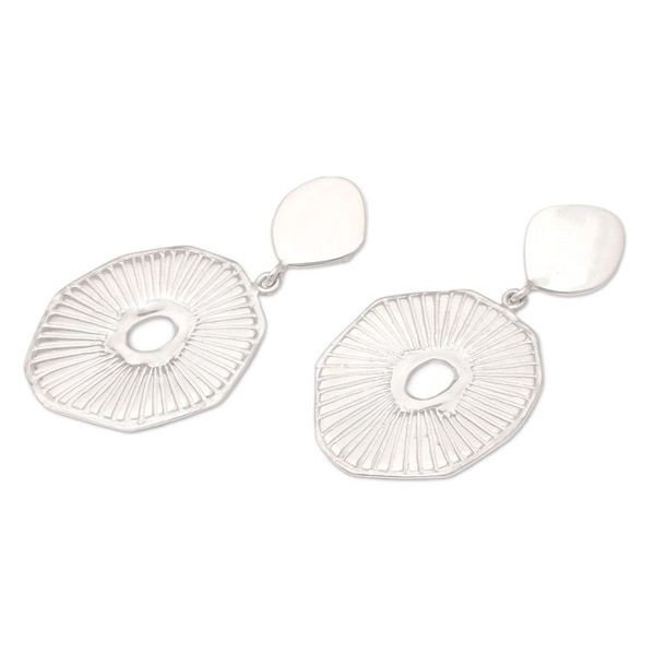 Alternate image for Modern Textured Sterling Silver Dangle Earrings from Bali Contemporary Fashion