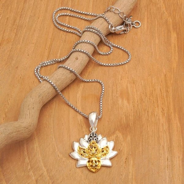 Alternate image for 18k Gold-Accented Lotus-Themed Pendant Necklace from Bali Sarasvati Lotus