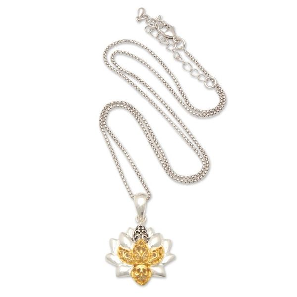 Alternate image for 18k Gold-Accented Lotus-Themed Pendant Necklace from Bali Sarasvati Lotus