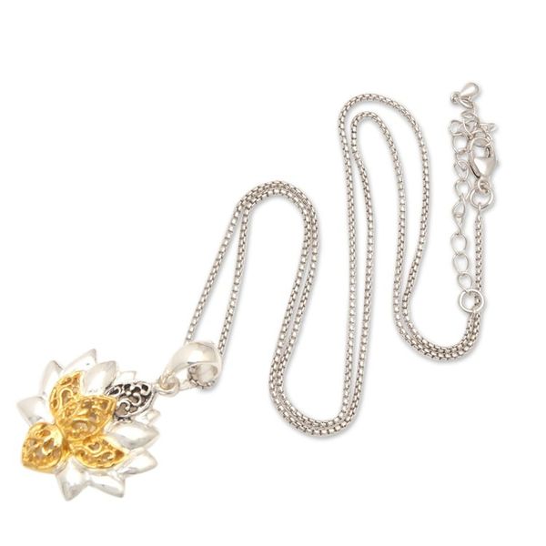 Alternate image for 18k Gold-Accented Lotus-Themed Pendant Necklace from Bali Sarasvati Lotus