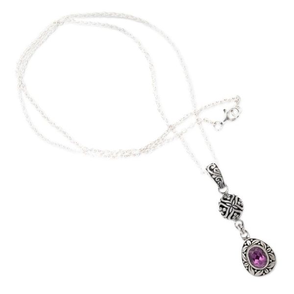 Alternate image for Sterling Silver Amethyst Pendant Necklace with Leaf Motifs Wise Summer