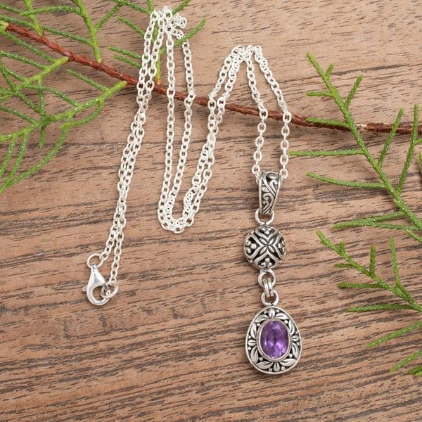 Alternate image for Sterling Silver Amethyst Pendant Necklace with Leaf Motifs Wise Summer