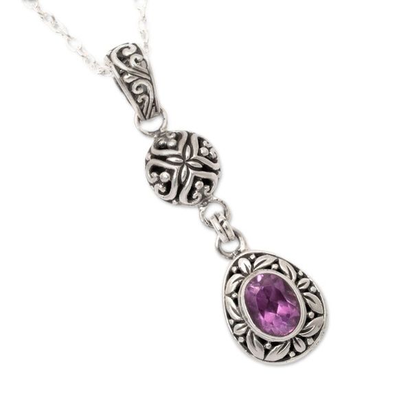 Alternate image for Sterling Silver Amethyst Pendant Necklace with Leaf Motifs Wise Summer