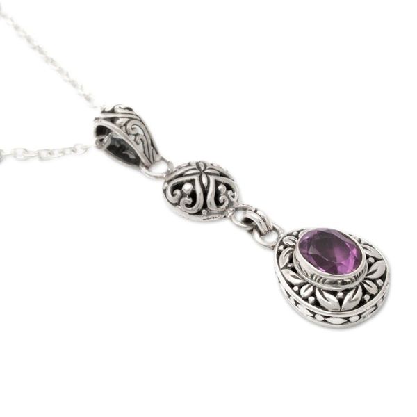 Alternate image for Sterling Silver Amethyst Pendant Necklace with Leaf Motifs Wise Summer