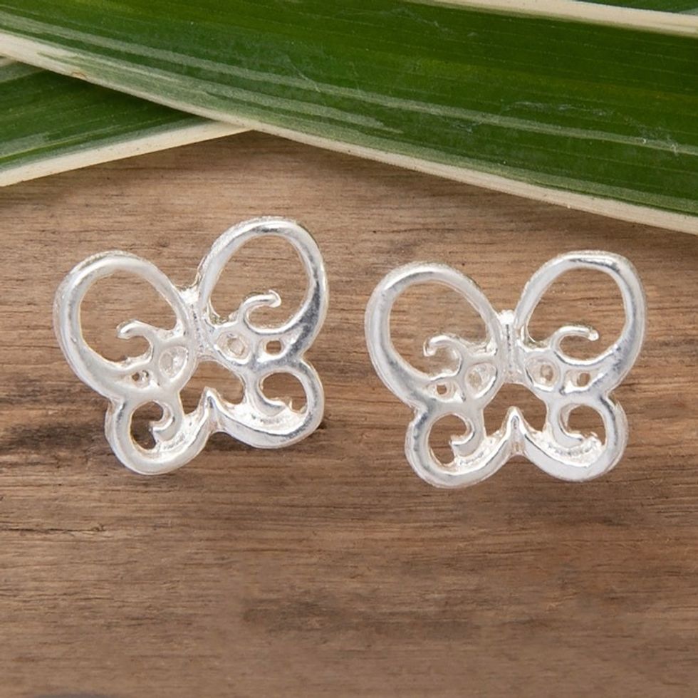 Openwork Polished Sterling Silver Butterfly Stud Earrings 'Delicate Butterfly'
