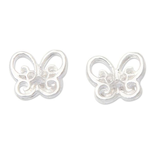 Alternate image for Openwork Polished Sterling Silver Butterfly Stud Earrings Delicate Butterfly