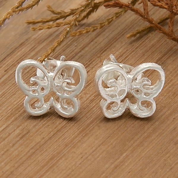 Alternate image for Openwork Polished Sterling Silver Butterfly Stud Earrings Delicate Butterfly