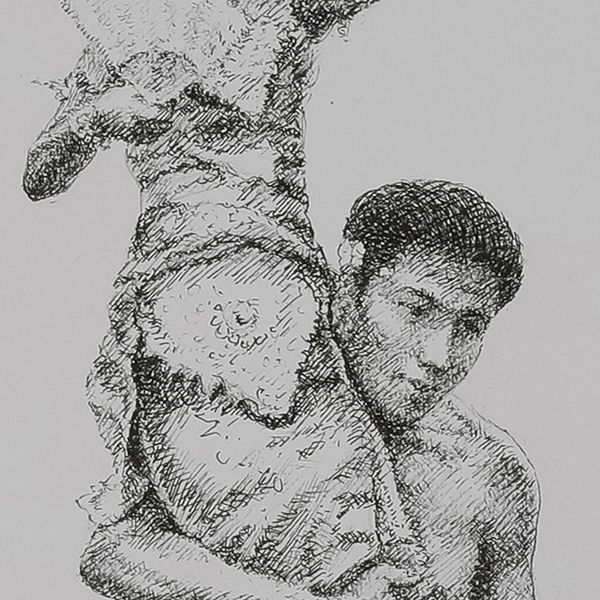 Alternate image for Traditional Impressionist Ink on Paper Drawing from Bali Sanghyang Dance