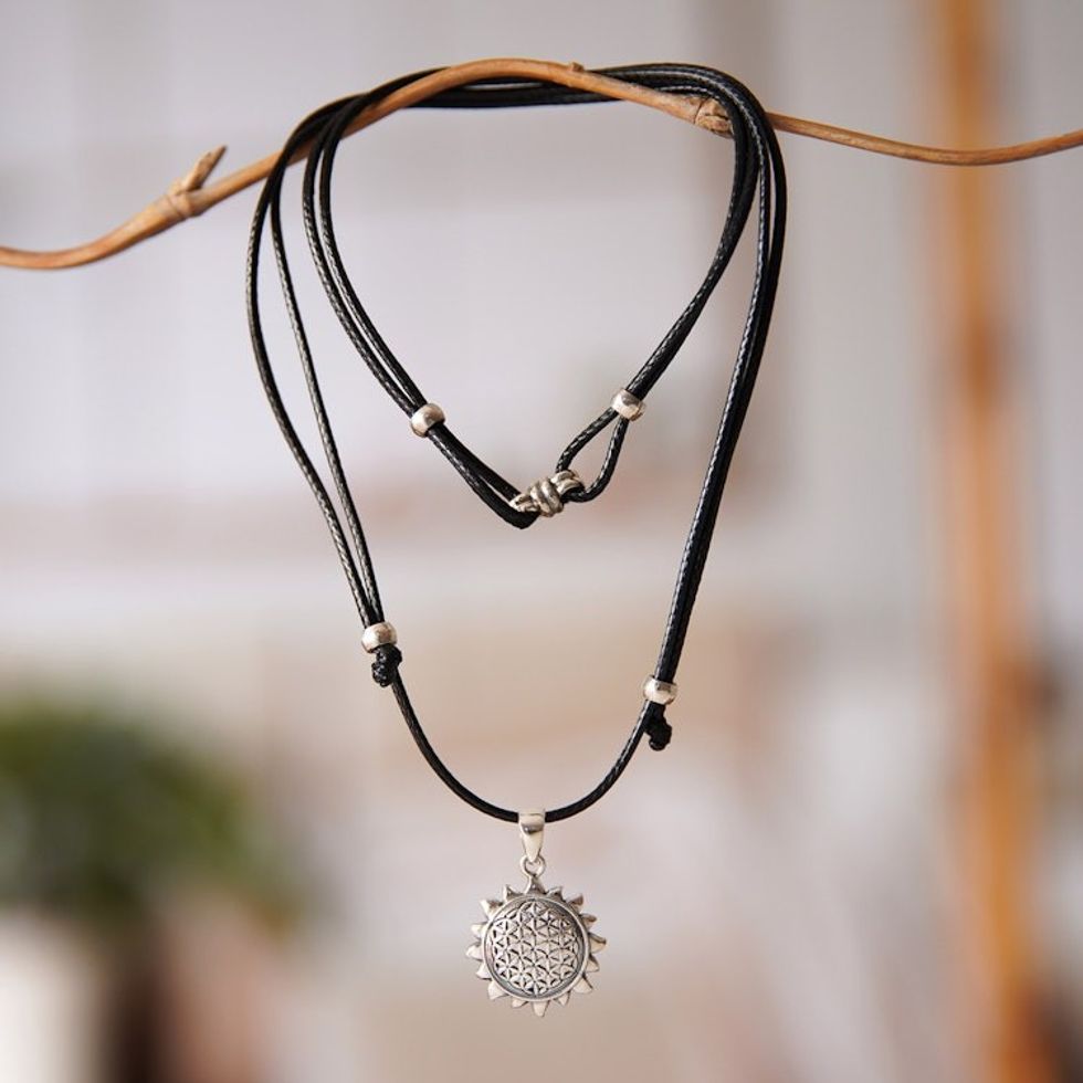Adjustable Sun-Themed Sterling Silver Pendant Necklace 'Summer Core'