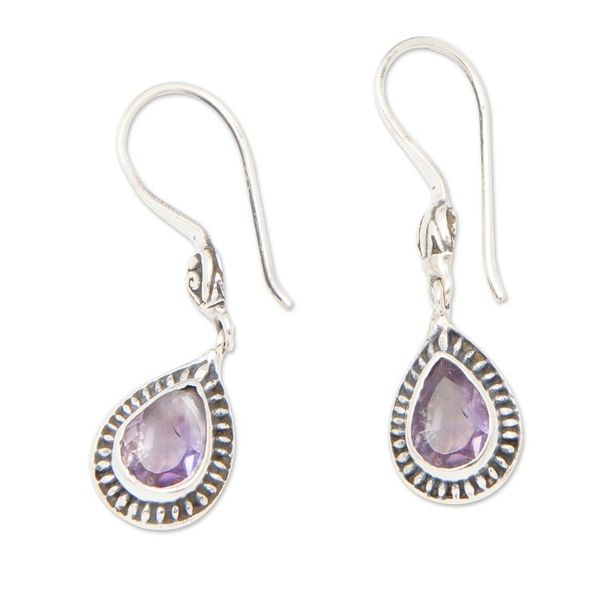 Alternate image for Faceted One-Carat Amethyst Dangle Earrings from Bali Gleam of Wisdom