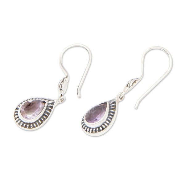 Alternate image for Faceted One-Carat Amethyst Dangle Earrings from Bali Gleam of Wisdom