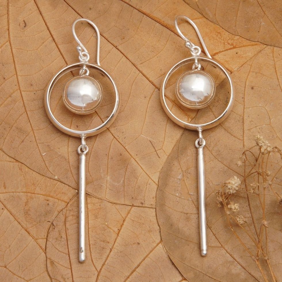 High Polished Abstract Sterling Silver Dangle Earrings 'Earth's Hero'