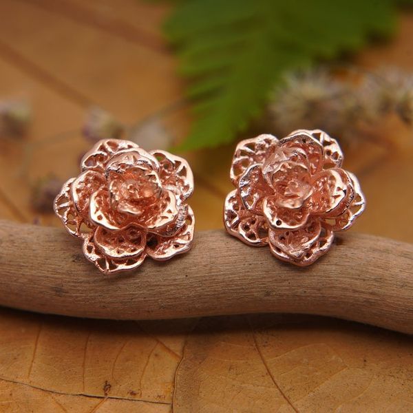 Alternate image for Polished Floral 18k Rose Gold-Plated Button Earrings Primaveral Rose