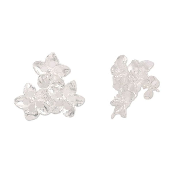 Alternate image for Matte Finished Floral Sterling Silver Button Earrings Enchanted Bouquet