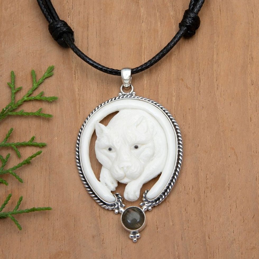 Tiger-Themed Adjustable Pendant Necklace with Labradorite 'Courage Tiger'