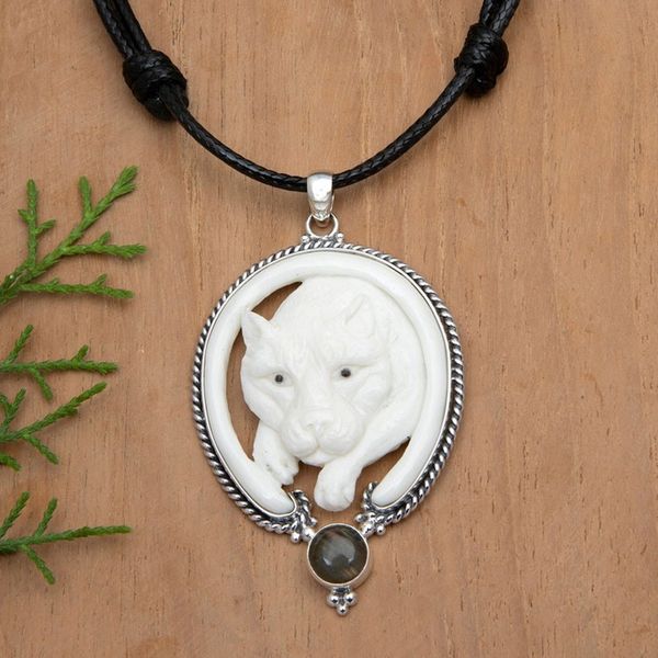 Alternate image for Tiger-Themed Adjustable Pendant Necklace with Labradorite Courage Tiger